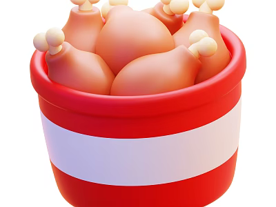 Red Bucket Filled With Juicy Bone In Chicken Drumsticks And White Stripe 3d model