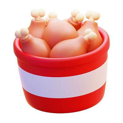 Red Bucket Filled With Juicy Bone In Chicken Drumsticks And White Stripe 3d model