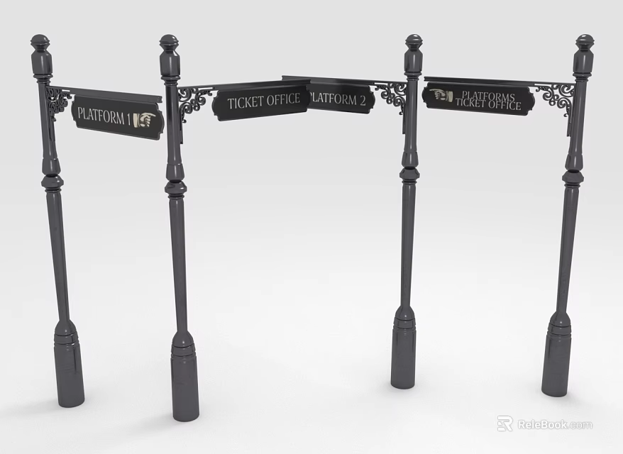 Black Street Signs On Decorative Posts Showing FLORENTIA WAY TRADERS COURT THE GALLERY 3d model 