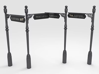 Black Street Signs On Decorative Posts Showing FLORENTIA WAY TRADERS COURT THE GALLERY 3d model