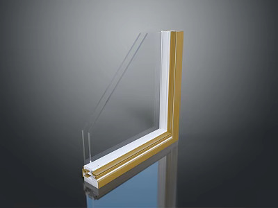 Modern Interior Window Frame With Glass Panel And Gold Border Design 3d model