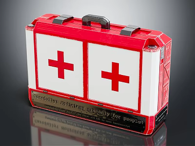Professional Medical Emergency First Aid Kit With Red Cross Design And White Surface 3d model