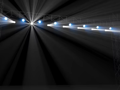 Bright Stage Spotlights And Lighting Equipment Creating Dynamic Light Beams On Black Background 3d model
