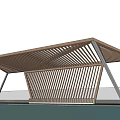 Modern Pergola With Geometric Structure And Wooden Slatted Roof Over Pool