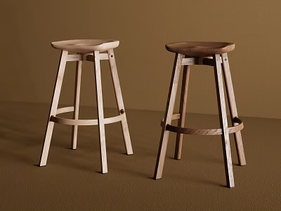 Wooden Bar Stools With Simple Design And Natural Color For Kitchen Use 3d model