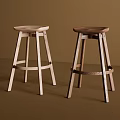 Middle Ancient Solid Wood Bar Stool 3d model