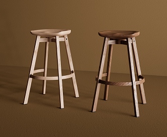 Middle Ancient Solid Wood Bar Stool 3d model