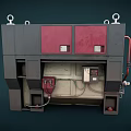 Industrial Machinery With Red Gray Components Hooks Pipes And Control Panel