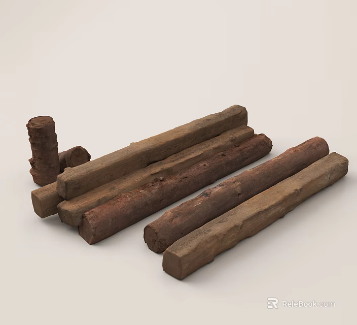 Natural Tall Arbor Logs with Different Lengths and Brown Color on Light Background 3d model 