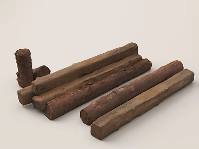 Natural Tall Arbor Logs with Different Lengths and Brown Color on Light Background 3d model