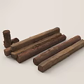 Natural Tall Arbor Logs with Different Lengths and Brown Color on Light Background