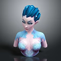 Elf Character With Blue Hair And Intricate Decorative Upper Body Patterns