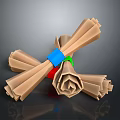 Crossed Rolled Paper Crafts With Blue And Green Bands On Reflective Surface