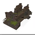 Modern 3D Model of Ancient Stone Ruins Featuring Steps and Vegetation