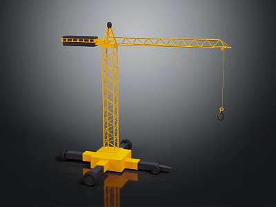 Yellow Construction Crane Equipment With Long Boom Base Wheels And Hook 3d model