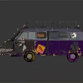 Purple Van with Crocodile Mouth Design and Roof Rack Decorative Patterns