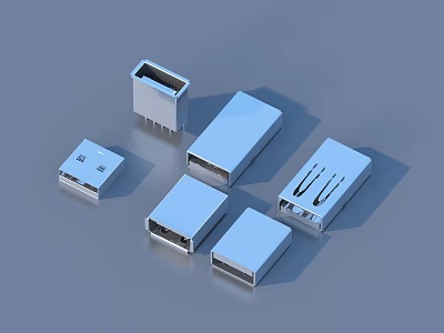Multiple Silver USB Connectors in Various Shapes for Daily Household Accessories 3d model