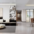 Modern Living and Dining Room Interior Design With Sofa Coffee Table Dining Chairs And Wall Decor