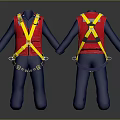 Red Safety Vest Blue Long Sleeve Work Uniform With Yellow Harness Buckles Front Back