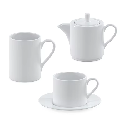 White Ceramic Tea Set with Teapot Mugs and Saucers for Home Use 3d model
