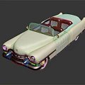 Vintage White Convertible Car With Red Interior Seats Chrome Grille And Round Headlights