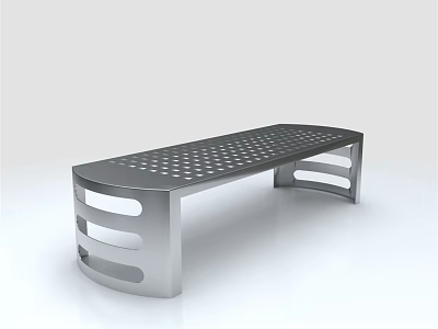 Modern Metal Public Bench With Perforated Surface And Sleek Curved Structure 3d model