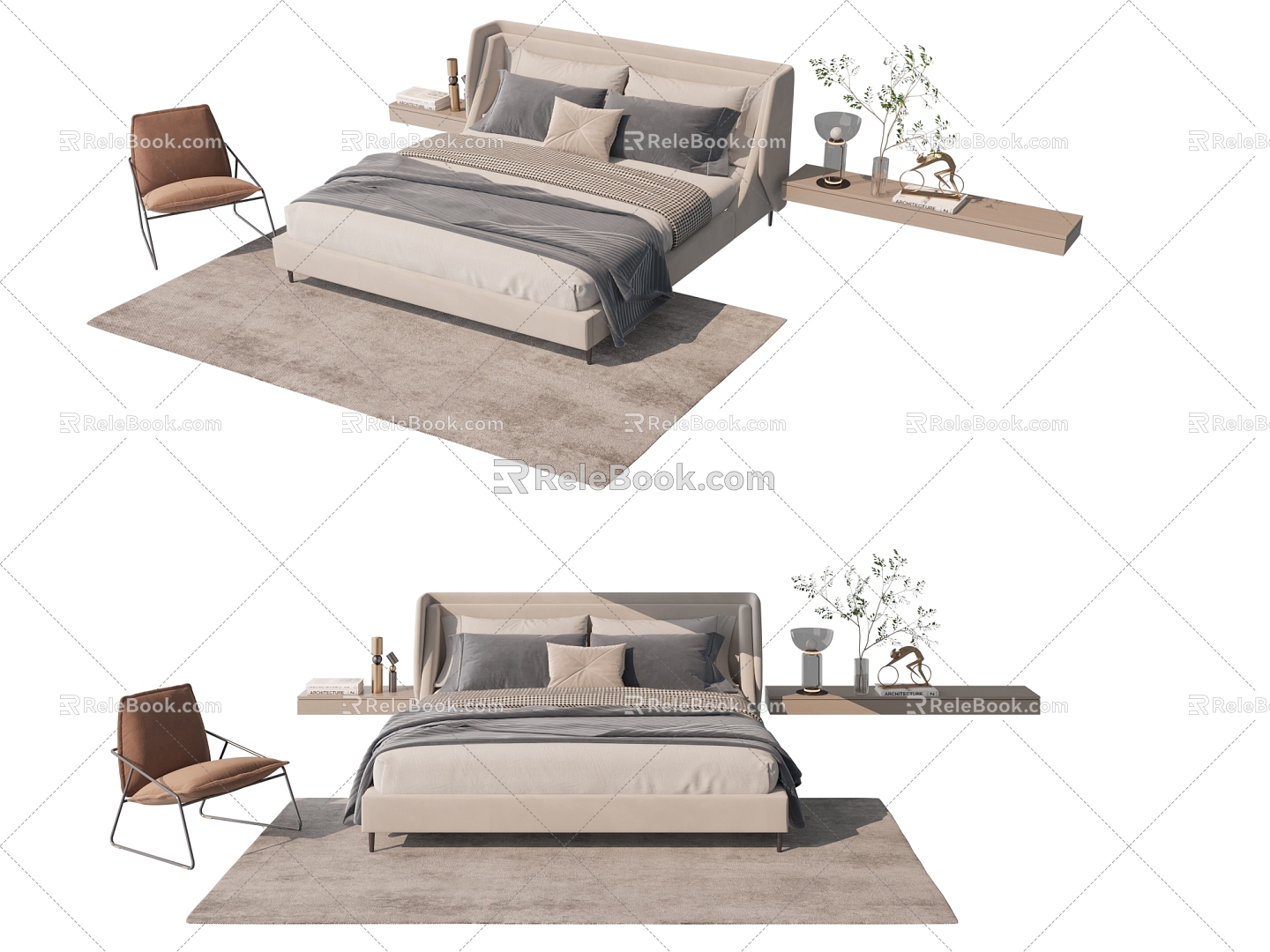 Style bedroom bed master bed bed 3d model