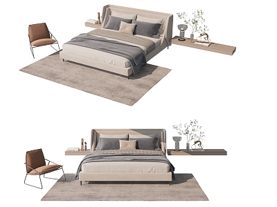 Style bedroom bed master bed 3d model