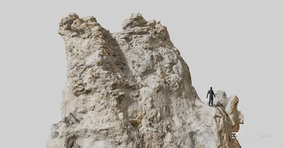 Stone and Wood Rocky Formation with Human Figure Standing on Natural Structure 3d model 