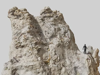 Stone and Wood Rocky Formation with Human Figure Standing on Natural Structure 3d model