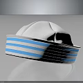 Stylish White Sailor Hat With Blue Gray Striped Brim Design Details