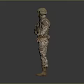 Military Game and Movie Character in Camouflage Uniform with Helmet Detailed Tactical Gear Standing Pose