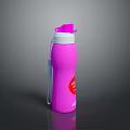 Pink Water Bottle With White Lid Strap And Red Logo Design