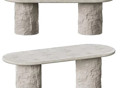 Modern Minimalist Dining Table With Smooth Marble Top And Textured Stone Legs Design 3d model
