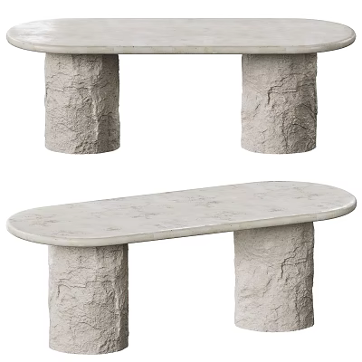 Modern Minimalist Dining Table With Smooth Marble Top And Textured Stone Legs Design 3d model