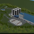 Modern Industrial Plant With Large Silos Green Surroundings And Parking Facilities