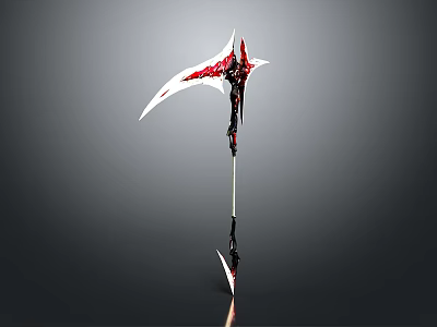 Modern Red And White Scythe Weapon With Sharp Blades And Sleek Design 3d model