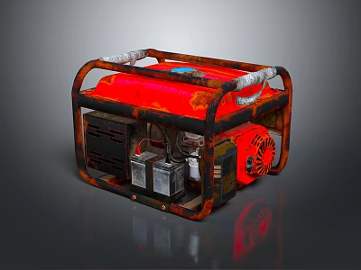 Vintage Rusty Red Generator With Metal Frame And Mechanical Parts 3d model