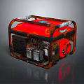 Vintage Rusty Red Generator With Metal Frame And Mechanical Parts
