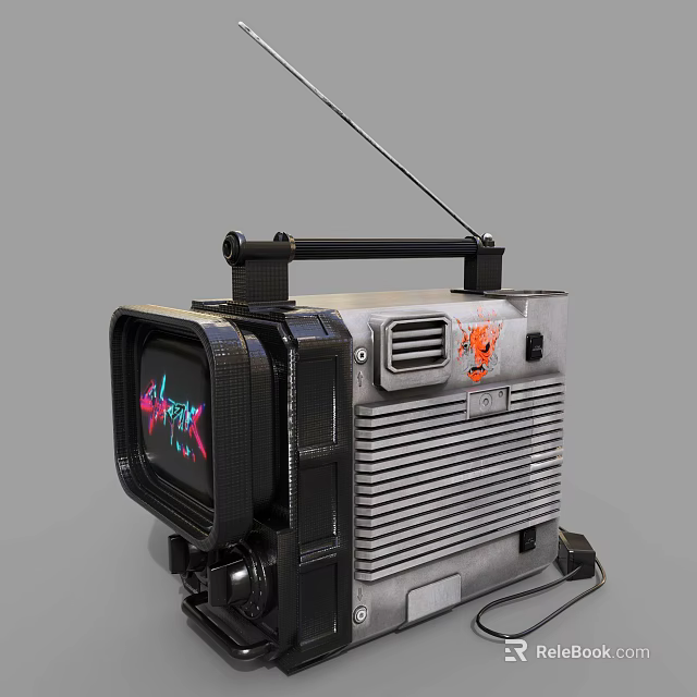 Vintage Television With Antenna Colorful Display Screen And Classic Metal Casing Design 3d model 
