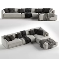Modern Light Gray Sectional Sofa With Black Pillows And Cozy Throw Blankets