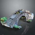 Stone Arch Bridge Model with Stone Steps Arch Structure and Green Plants 3d model