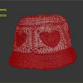 Stylish Red and White Crocheted Bucket Hat with Red Heart Patterns 3d model