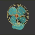 Modern Turquoise Electric Fan with Metal Grille Blue Blades and Red Logo Base