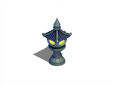Classical Outdoor Lamp With Pointed Top Yellow Glowing Shade And Stone Base 3d model