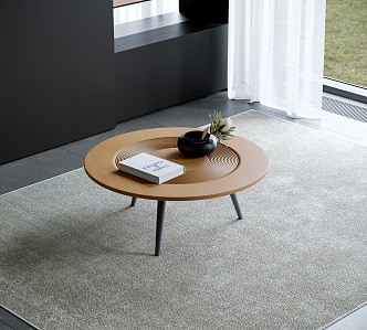 Modern Coffee Table Round Coffee Table Solid Wood Coffee Table Coffee Table Ornaments Texted Carpet 3d model