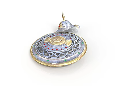Intricate Cosmic Space Exploration Artifact With Circular Gold Silver Accents And Spire Top Design 3d model