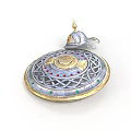 Intricate Cosmic Space Exploration Artifact With Circular Gold Silver Accents And Spire Top Design