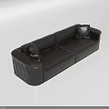 Modern Black Sectional Sofa Leather Design With Geometric Pattern Armrest And Two Pillows 3d model