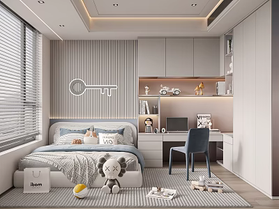 Cozy Kids Room With Bed Pillows Desk Chair Books Toys And Key Decor 3d model